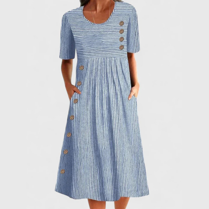 Lara | Striped Button-Front Midi Dress