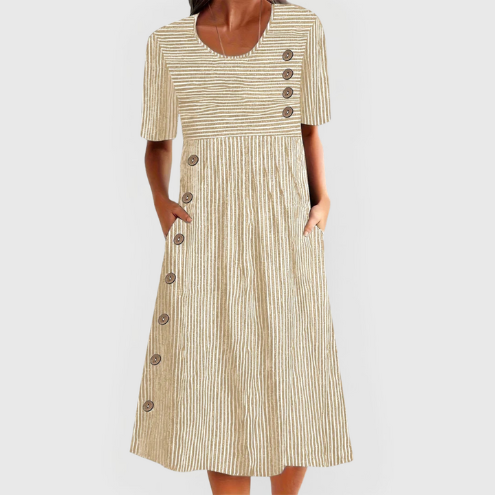 Lara | Striped Button-Front Midi Dress