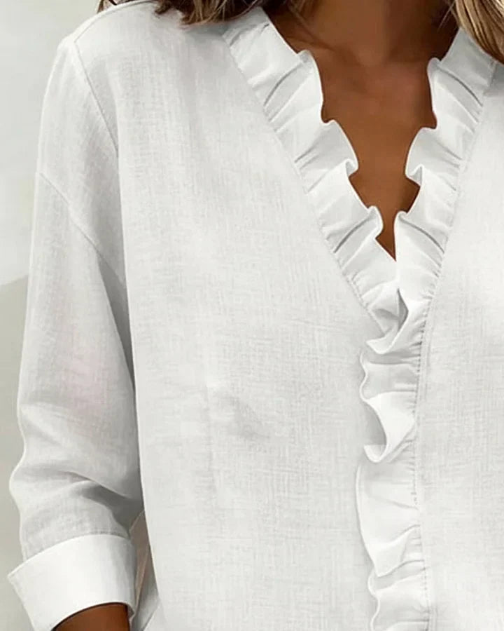 Teresa | Blouse with Ruffles, V-Neck and Long Sleeves