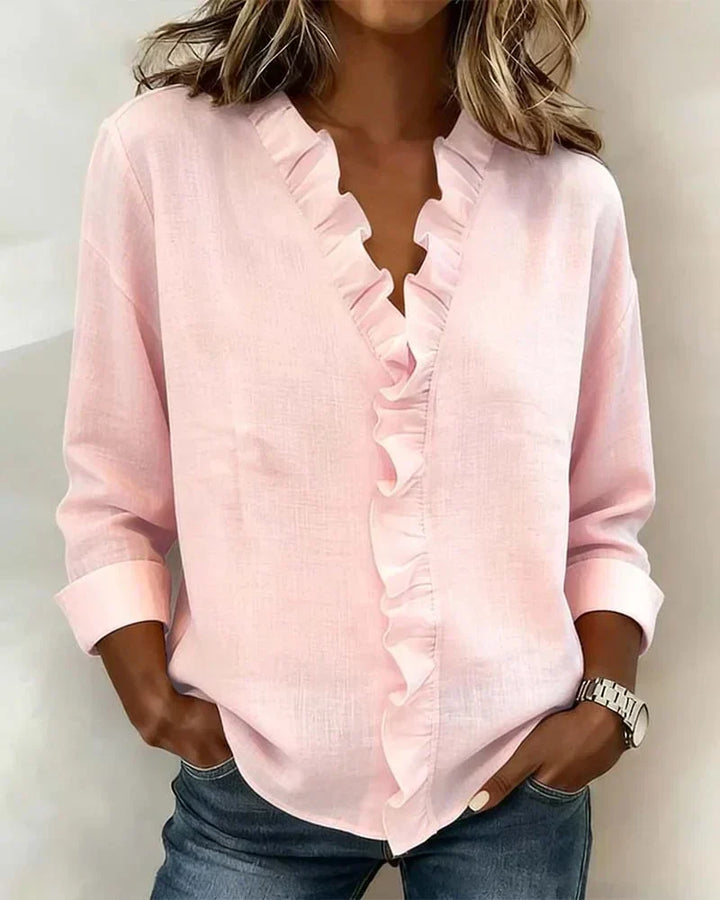 Teresa | Blouse with Ruffles, V-Neck and Long Sleeves