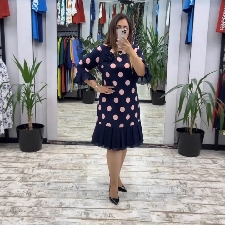 Selin | Flared Ruffle Hem Polka Dot Dress