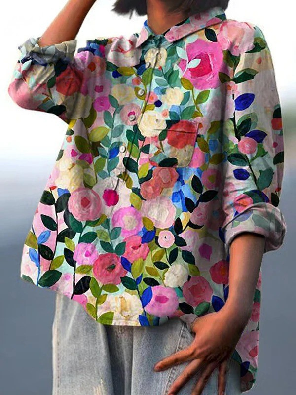 Justine | Colourful Spring Floral Casual Women's Shirt