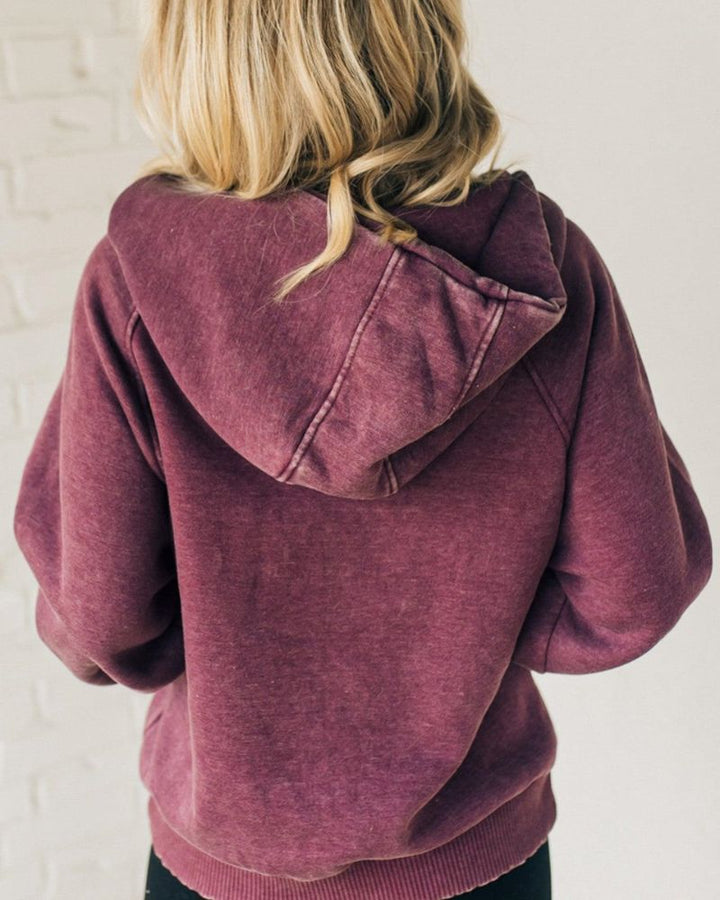 Steffie | Casual Henley Acid Wash Half-Zip Fleece Hoodie