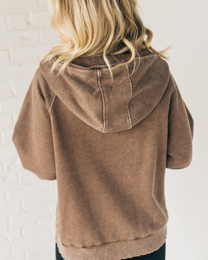 Steffie | Casual Henley Acid Wash Half-Zip Fleece Hoodie
