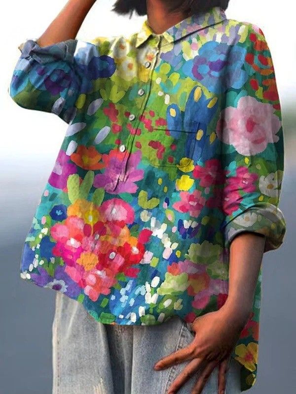 Justine | Colourful Spring Floral Casual Women's Shirt