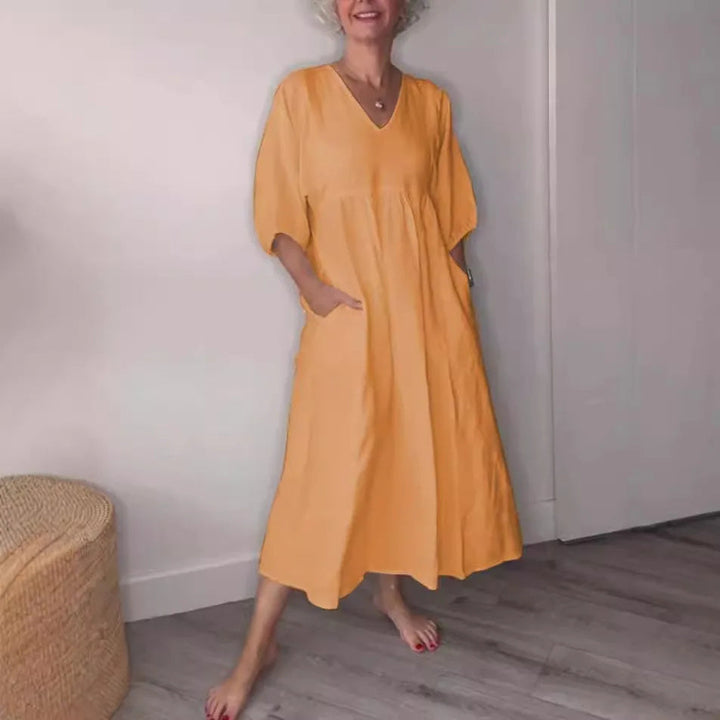 Eva | Casual V-Neck Midi Dress with Pockets