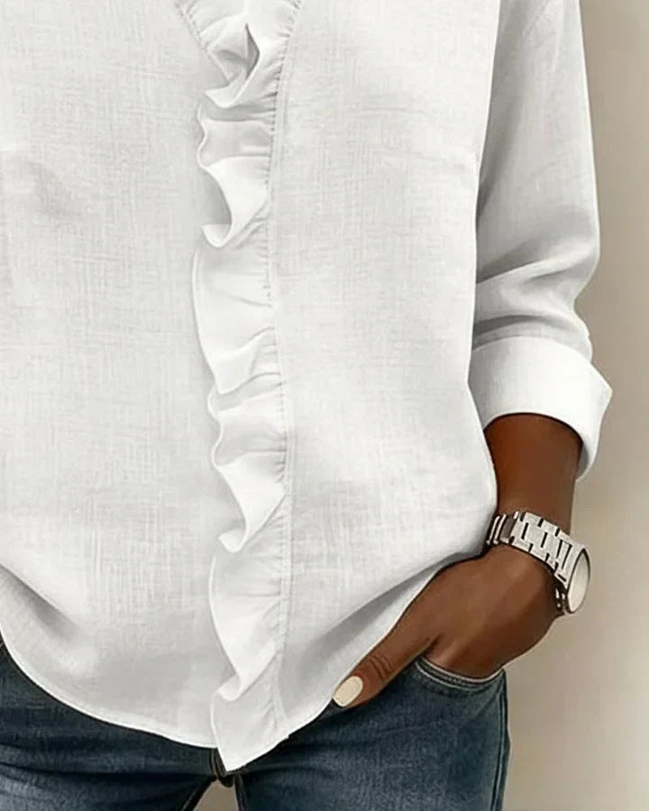 Teresa | Blouse with Ruffles, V-Neck and Long Sleeves