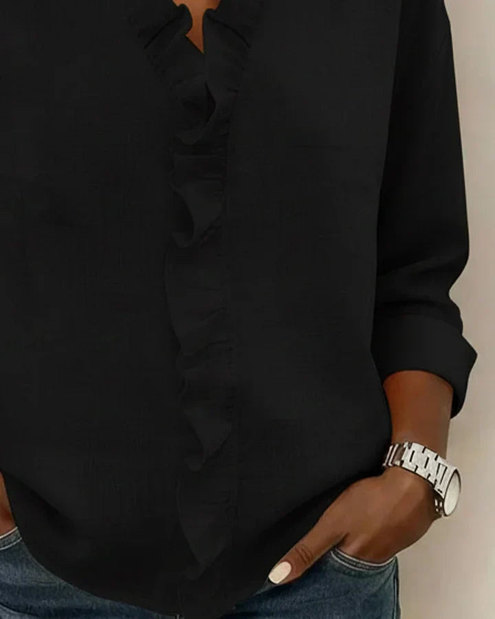 Teresa | Blouse with Ruffles, V-Neck and Long Sleeves