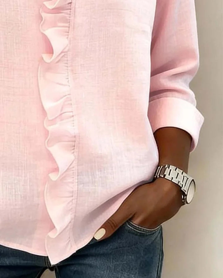 Teresa | Blouse with Ruffles, V-Neck and Long Sleeves