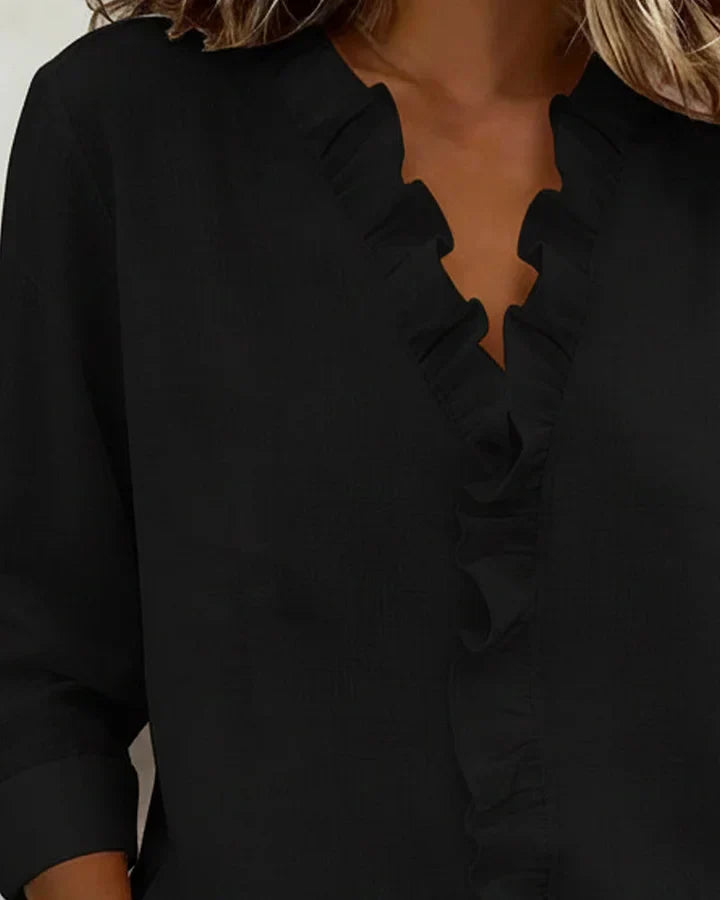 Teresa | Blouse with Ruffles, V-Neck and Long Sleeves
