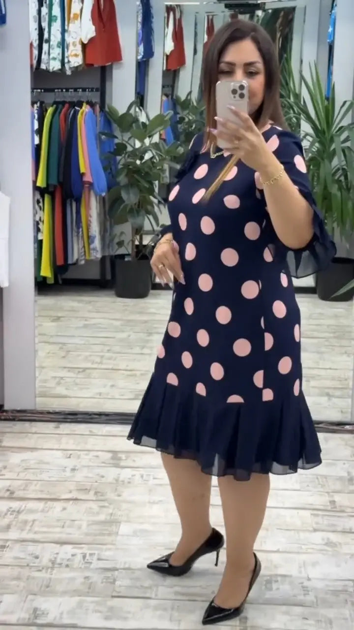 Selin | Flared Ruffle Hem Polka Dot Dress