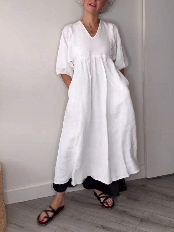 Eva | Casual V-Neck Midi Dress with Pockets