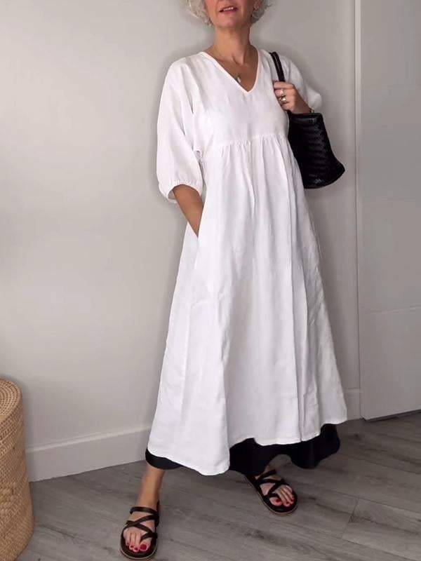 Eva | Casual V-Neck Midi Dress with Pockets